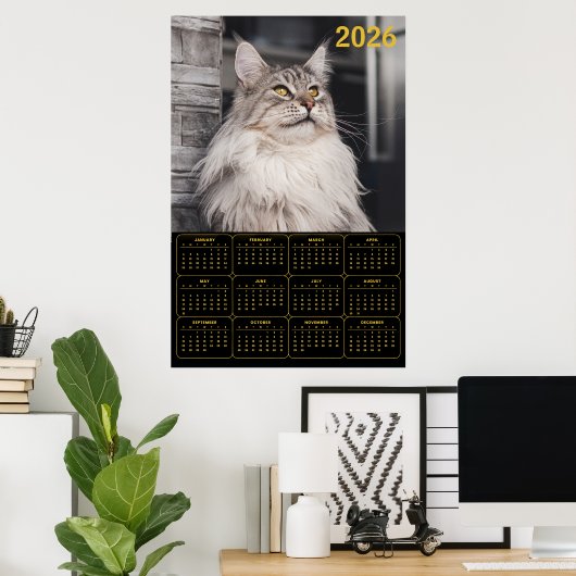 Poster Majestic Maine Coon Cat – 2026 Wall Calendar  (Bureau à domicile)