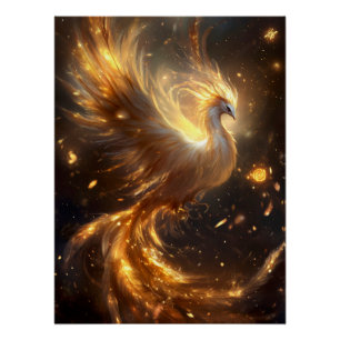 Poster Majestic Phoenix se lève dans les flammes d'or