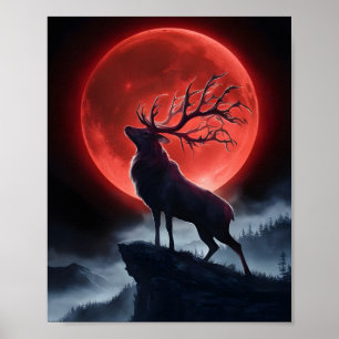 Poster Majestic Stag Under the Blood Moon