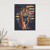 Poster Majestic Tiger debout fièrement par le drapeau amé (Cuisine)