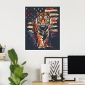 Poster Majestic Tiger debout fièrement par le drapeau amé (Bureau à domicile)