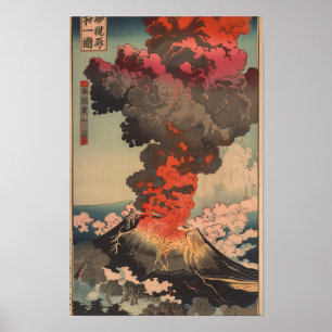Poster Majestic Volcano Flames et Smoke Nature