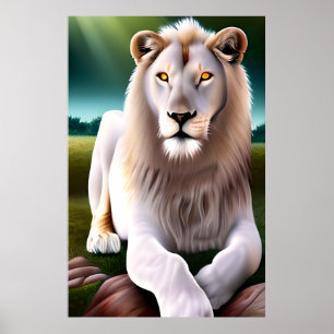 Poster Majestic White Lion Golden Eyes Ethereal Art