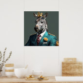 Poster Majestic Zebra avec Couronne Portrait Peinture (Cuisine)