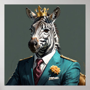 Poster Majestic Zebra avec Couronne Portrait Peinture