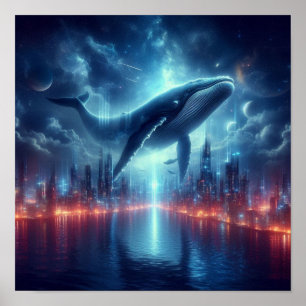 Poster Majeur Baleine Au-Dessus de la Silhouette de la Vi