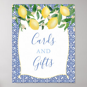 Poster Majolica Baby Shower, Tuiles Bleues Citrons