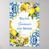 Poster Majolica en tuiles bleues citrons signe d'annivers (Devant)