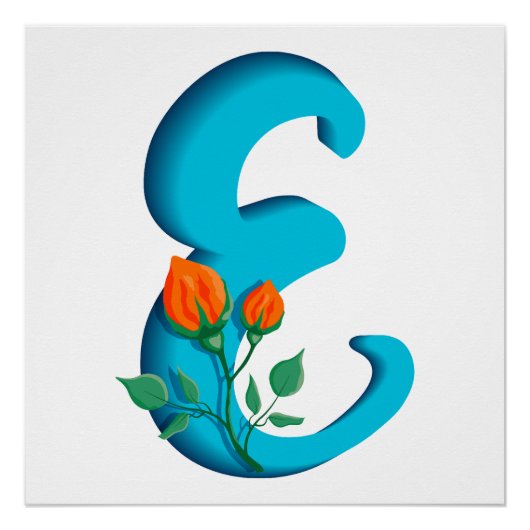 Poster Majuscule E monogramme floral (Devant)