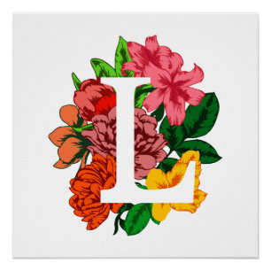 Poster Majuscule L monogramme floral