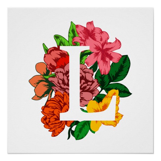 Poster Majuscule L monogramme floral (Devant)