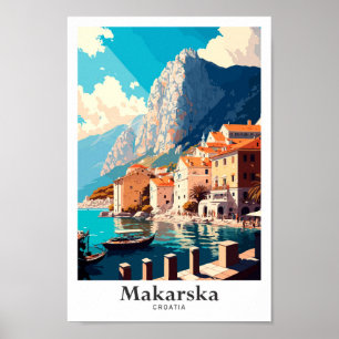Poster Makarska Croatie Illustration du Vintage voyage ar