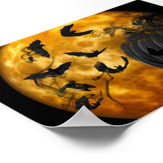 Poster Mal citrouille visage et chauves-souris à pleine l (Coin)