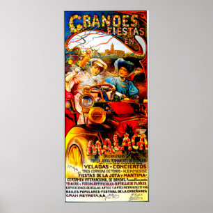 Poster Malaga Espagne ~ Publicité automobile Vintage