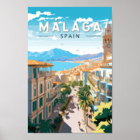 Malaga Espagne Travel Art Vintage