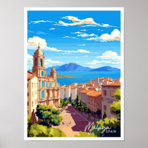 Poster Malaga Espagne Voyage Vintage Illustration