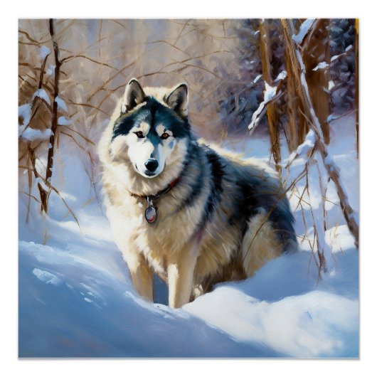 Poster Malamute d'Alaska Qu'il neige Noël (Devant)