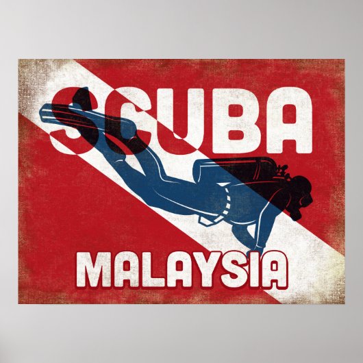 Poster Malaysie Scuba Diver - Blue Retro (Devant)