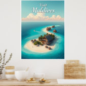 Poster Maldives - Illustration de style vintage d'un atol (Cuisine)