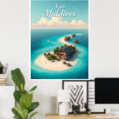 Poster Maldives - Illustration de style vintage d'un atol (Bureau à domicile)