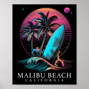 Poster Malibu Beach California Surf Board Vintage Surf