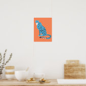 Poster Malibu Blue Cheetah moderne sur Saumon Orange (Cuisine)