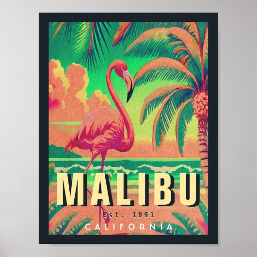 Poster Malibu California Retro Sunset Souvenirs 1950 (Devant)