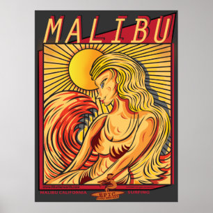 POSTER MALIBU LA CALIFORNIE SURFBREAK SURFANT