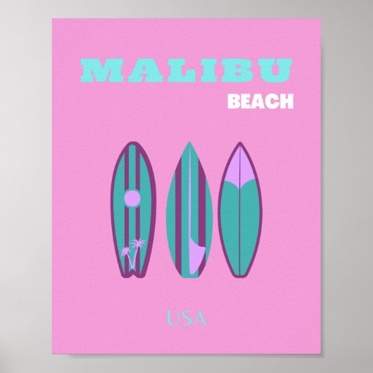 Poster Malibu, Malibu Beach, Californie, Preppy, rose (Devant)