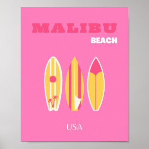 Poster Malibu, Malibu Beach, Californie, Preppy, rose