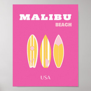 Poster Malibu, Plage de Malibu, Art du voyage, Preppy, Ro