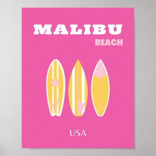 Poster Malibu, Plage de Malibu, Art du voyage, Preppy, Ro (Devant)