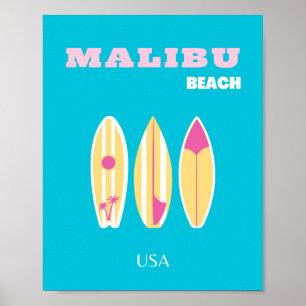Poster Malibu, Plage de Malibu, Tropical, Preppy, Art de 