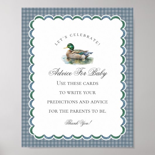 Poster Mallard Duck Hunting Gingham Boy Advice for Baby (Devant)