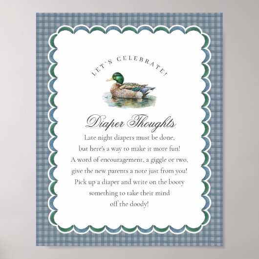 Poster Mallard Duck Hunting Gingham Diaper Thoughts Sign (Devant)