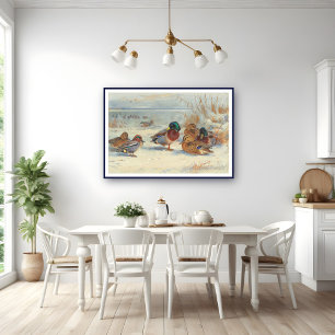 Poster Mallard et turquoise dans la neige, Oiseaux