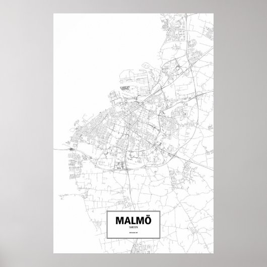 Poster Malmö, Suède (noir sur blanc) (Devant)