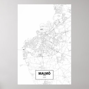 Poster Malmö, Suède (noir sur blanc)