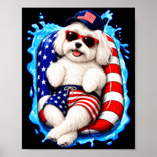 Poster Maltais avec lunettes de soleil chien patriotique