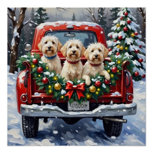 Poster Maltese Christmas Red Truck Holiday (Devant)
