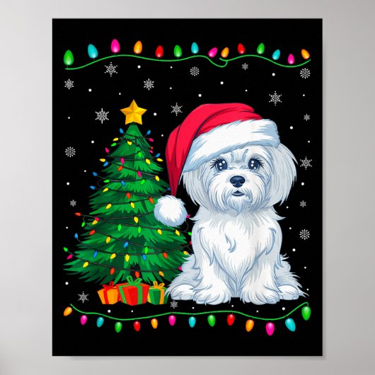 Poster Maltese Dog Santa Hat Men Women Kids Christmas Tre (Devant)