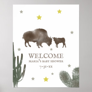 Poster Mama Baby Buffalo Cactus Boy Baby shower Bienvenue