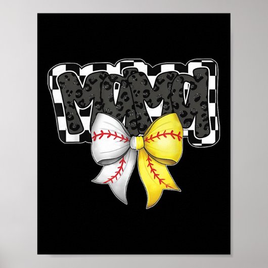 Poster Mama Coquette Bow Jeu Jour Baseball Softball Cheva (Devant)