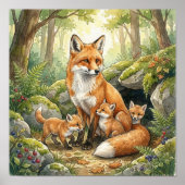 Poster Mama Fox et ses petits - Crèche (Devant)