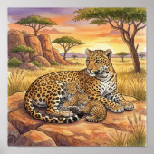 Poster Mama Leopard and Cubs Nursery (Devant)