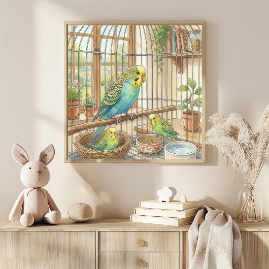 Poster Mama Perruche et Crèche de poussins