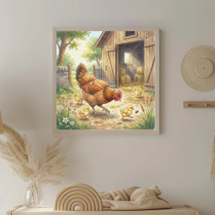 Poster Mama Poule et ses poussins pour la nurserie