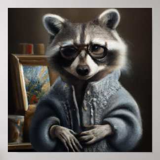 Poster Mama Raccoon en tricot et lunettes