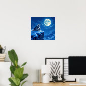 Poster Mama Wolf et son petit hurler à la lune (Bureau à domicile)