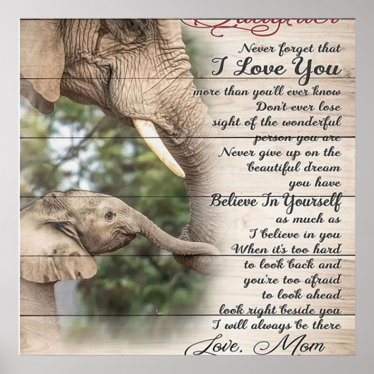 Poster Maman À Ma Fille Lettre, Fille Cadeau Anniversaire (Devant)